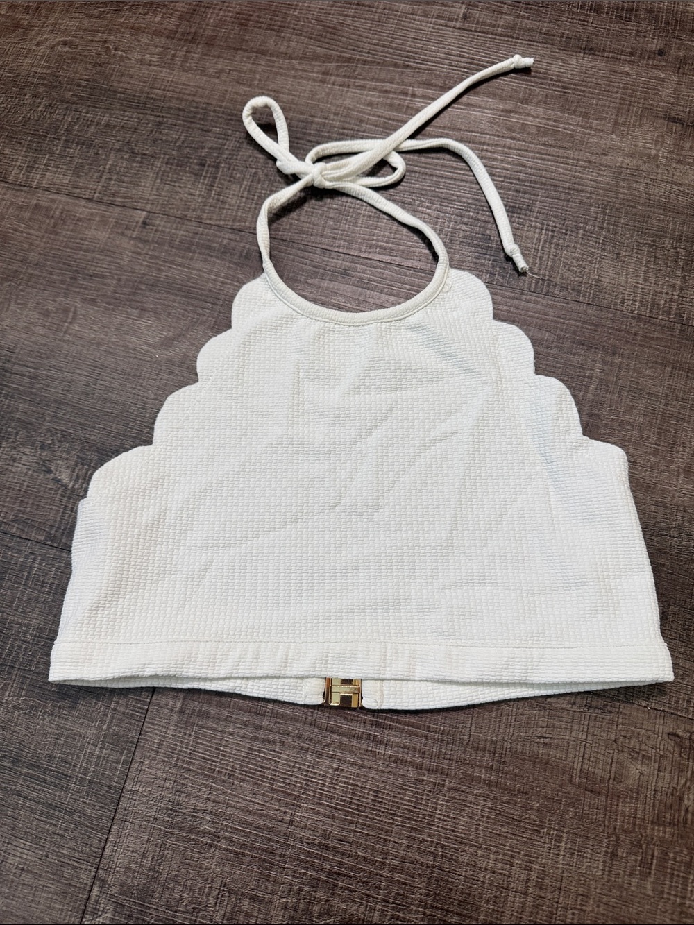 Marysia Swim White Scalloped Halter Crop Top